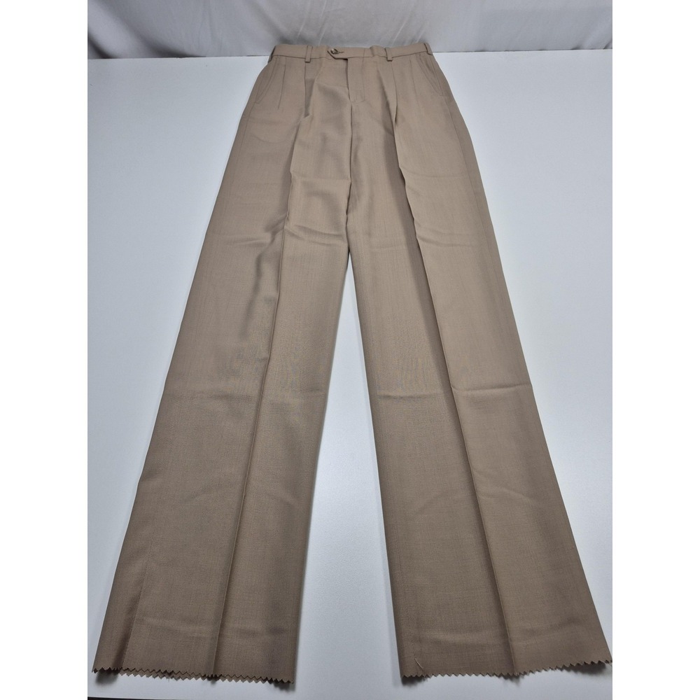VTG John Alexander Dress Pants Men's 30x36 Beige Wool Pleated USA Unhemmed